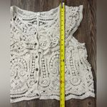 Ultra Pink  Ivory Crochet Knit Button Cardigan Large Boho Beach Summer Cottage Photo 5