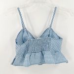 Kirious Blue Gingham Cotton Blend Tie Front Peplum Hem Cropped Top Size Small Photo 1