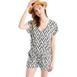 J.Crew  Linen Blend‎ Short Sleeve Romper w/ pockets in Black White Ikat Print, XS Photo 16