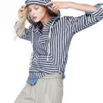 J.Crew  Baja Striped 3/4 Sleeve Hoodie Blue White Small Photo 9