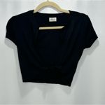 Oh Polly Knot My Intention Plunge Tie Front Crop Top in Black Photo 4