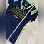 NFL Seattle Seahawks Jersey-style lace-up neckline top. SEAHAWKS in green sequins. Photo 5