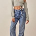 Reformation NWT  Remus Cashmere Light Grey Wrap Crop Ribbed Sweater xl Photo 3