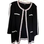 Misook  Black Poppy Red White Crochet Trim 3/4 Sleeve Cardigan Jacket Size Large Photo 0