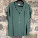Orvis  Short Sleeveless Blouse Women's XL Rayon Crepe‎ V-Neck Button Front Green Photo 1