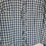 Garnet Hill  10 NAVY BLUE PLAID RUFFLE FRONT BUTTON DOWN BLOUSE TOP Photo 3