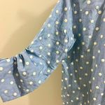 John Mark NWOT  Embroidered Polka Dot Cinch Tie Sleeve Blue Blouse Shirt Size M Photo 4