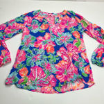 Lilly Pulitzer Martinique Top Beckon Blue Jungle Utopia Floral Long Sleeve Small Photo 0