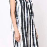 Vince Watercolor Blue Brushstroke Printed Split Neck Oversized Tunic Dress Small Photo 10