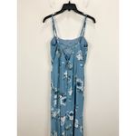 Lulus NEW  Feeling Elegant Slate Blue Floral Print Lace Up Slit Maxi Dress Medium Photo 10