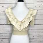 ZARA  Beige Cream Ruffled V-Neck Crop Top Size Small Photo 5
