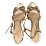 Schutz NWOB Keefa Platform Block Heel Platina Leather Strappy Gold Metallic - 9B Photo 4