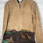 VTG Leather Tan Safari Elephant Animal Boho Jacket Coat Nature quaker factory M Size M Photo 0