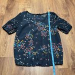 ZARA  Basic Womens Navy Blue Floral Puff Sleeve Crew Neck Blouse Size XS Photo 7