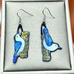 Nuthatch bird drop earrings blue vibrant gift animal lover cute quality new Photo 1