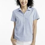 LL Bean Vacationland Seersucker Blue WhiteStriped Popover Shirt LARGE PETITE Size undefined Photo 1