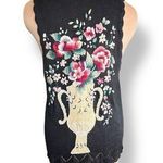 Vintage Black Knit Sweater Vest Embroidered Vase Floral Print Rosettes Size L Photo 0