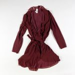 Wilfred Free NEW Wilfred Aritzia Louise Chiffon Long Sleeve Ruffle Wrap Mini Dress Red Rust M Photo 0