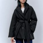 ZARA NWT black belted tie belt puffer jacket coat Photo 3