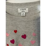 J.Crew Teddie Sweater Embroidered Heart Print Light Gray Crew Neck Womens M Photo 1