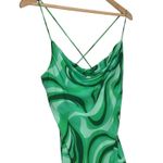 ZARA  Safia Dress Micro Mini 70s Inspired Criss Cross Straps Abstract Green Small Photo 6