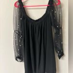 Forever 21 NWT  Mini Dress Sleeves with Pearls Scoop Neck Black Sz Small Photo 0