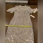 Eliza J  Silver Sequin Sheath Flutter Sleeve Mock Neck cocktail Mini dress 8 NWT Photo 6