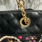 Monet  Black Gold Chain Pattern Tote Bag Vintage 80s Jewelry Print Large Cloth Photo 3