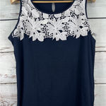 Tommy Hilfiger  Navy‎ Blue Sleeveless Tank  Top Size 0X White Floral Women's Photo 0