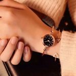Vintage Roman Numeral Dial Wire Bangle Bracelet Watch Rose Gold with Black Dial Photo 1