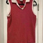 Talbots Women’s Sleeveless Red White Stripe Cotton Collared Polo Size Large Photo 0
