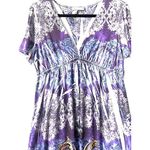 Purple Paisley Print Dress 2X Empire Waist Stretch Sequined Flowy Boho Festival Photo 15