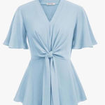 Grace Karin NWT Womens Light Blue Tie Front Bell Sleeve Peplum Top Size 2XL Photo 0