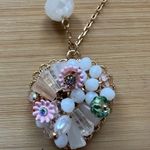Betsey Johnson  Jeweled Heart Pendant Chain Necklace Goldtone with Pink Flowers Photo 1