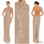 Mac Duggal  Sequin High Neck Sleeveless Column Gown Dress 10907 Taupe 2 Photo 2