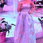 Lulus  Slate Blue Floral Jacquard Pleated Strapless Maxi Dress Formal Photo 4