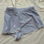 New blue and white pinstripe mini shorts boxers with coquette floral lace trim Size M Photo 1