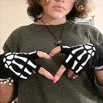 Halloween Skeleton Fingerless Gloves New Photo 4