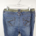 Vintage Y2K American Star Green Crochet Embroidered Cropped Denim Jeans Blue Size 30 Photo 4