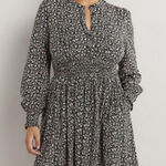 Boden Smocked Jersey Shirt Dress Floral Long Sleeve Green Black Pink 4 Long Photo 0