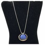 Lia Sophia Bayside Necklace Silver Blue Fiber Optic Stone Pendant Snake Chain Photo 0
