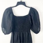 Aura Classic Black 100% Linen Smocked Top Puff Elastic Cuff Sleeve Dress Medium Photo 7