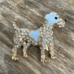 Cute Dog‎ Pup Animal Brooch Pin Black & Blue Enamel Crystal Goldtone Dalmatian Photo 0
