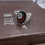 Vintage Daisy Floral Adjustable Ring Black Oval Cabochon Photo 2