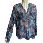 Gap Navy Blue Floral Casual Business Medium Blouse Sheer Photo 0