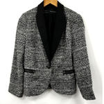 ZARA  Tweed‎ Blazer One Button Heather Gray Black Long Sleeve Pockets Size Large Photo 0