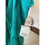 a.n.a . Teal Smocked Midi Dress 100% Cotton Ruffle Cottagecore Feminine Coastal Photo 5
