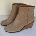 Lucky Brand  Suede Ankle Boots Wedge Heel Taupe Beige Women’s Size 7.5M Booties Photo 0