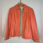 St John Sport by Marie Gray Orange Tangerine Leather Full Zip Jacket Medium Photo 2