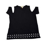 Michael Kors  Blouse Silver Grommet Black Cold Shoulder Shirt Size Women's Medium Photo 1